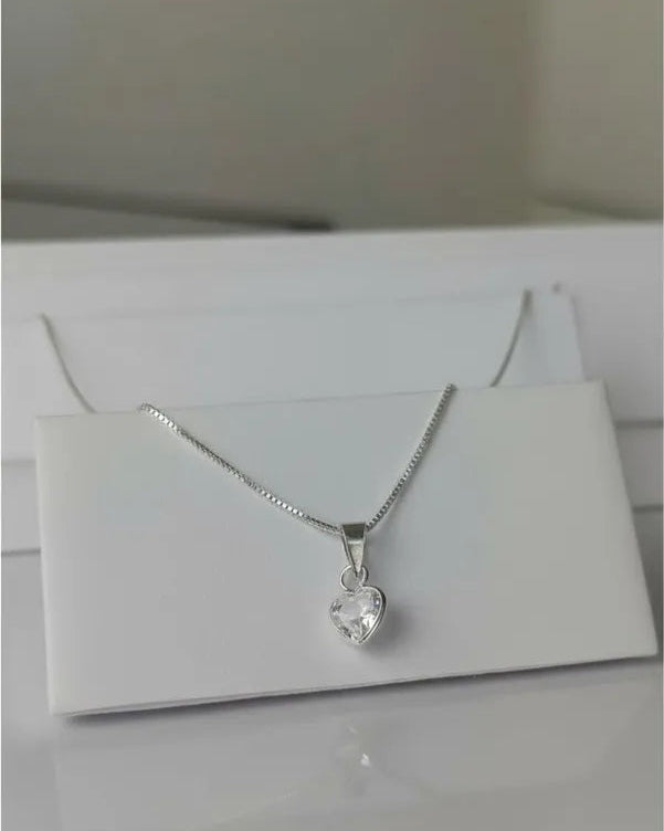 Collar plata 925 corazón punto luz blanco