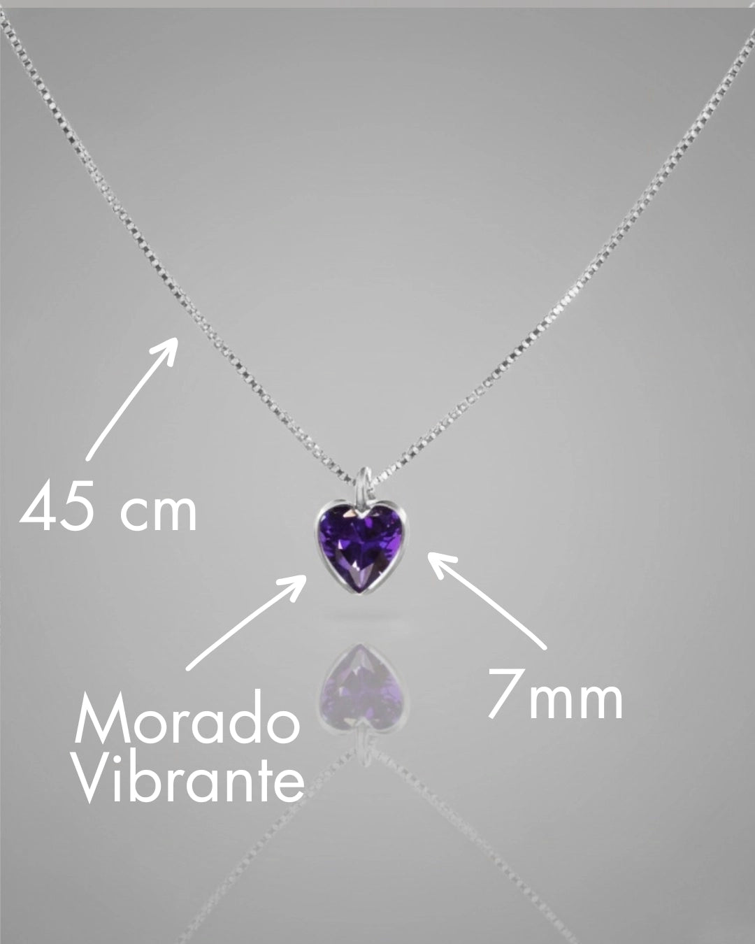 Collar plata 925 corazón punto luz morado