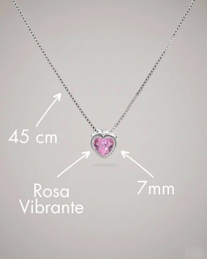 Collar plata 925 corazón punto luz rosa