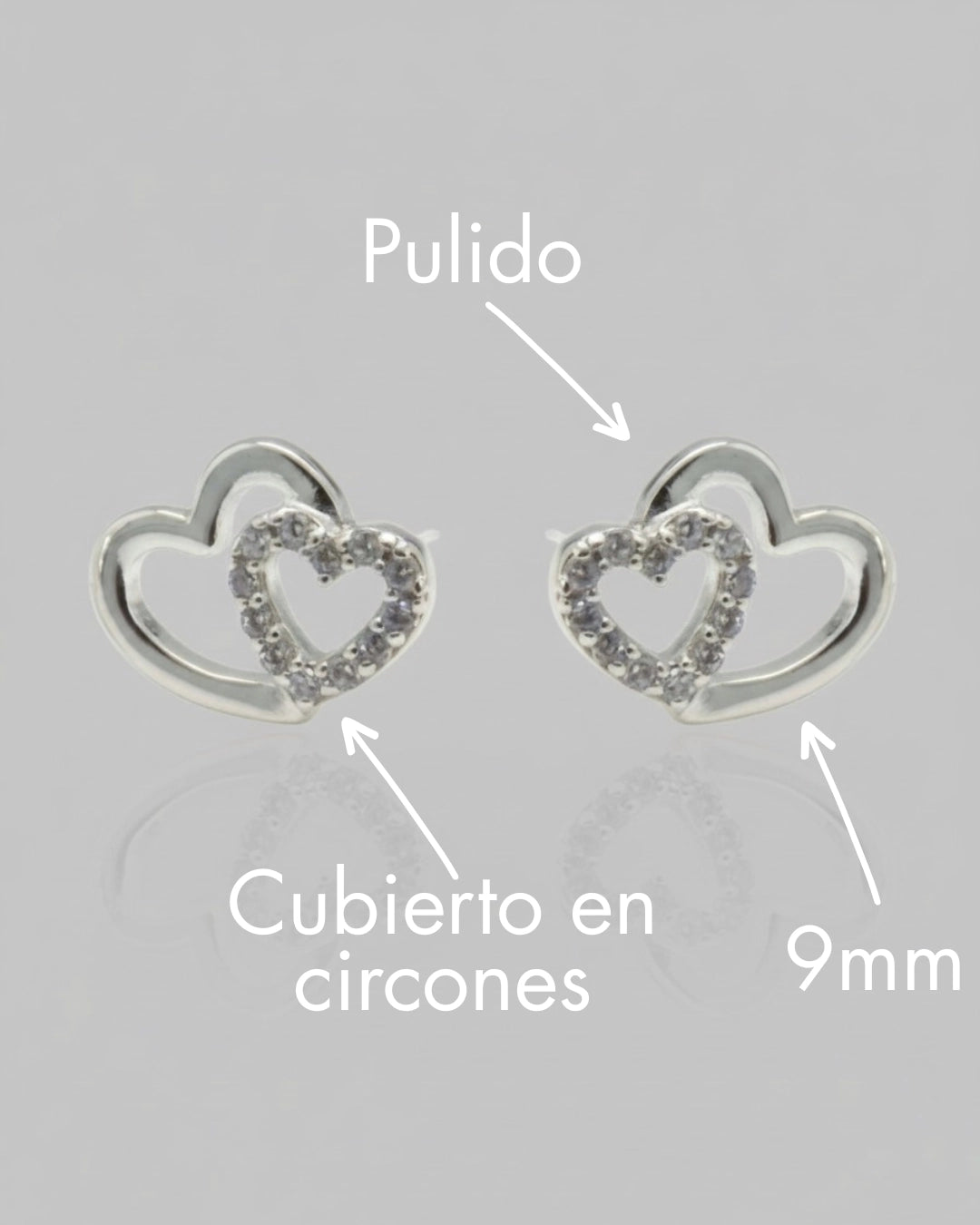 Aros plata 925 doble corazón enlazado