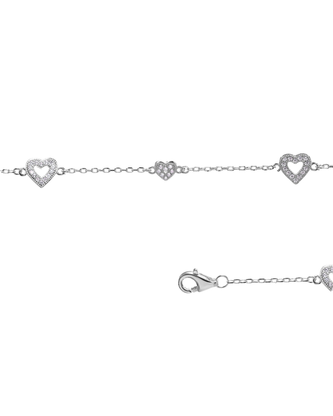Pulsera plata 925 corazones en cadena