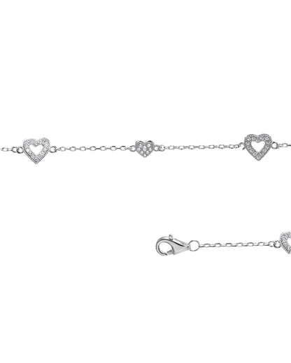 Pulsera plata 925 corazones en cadena