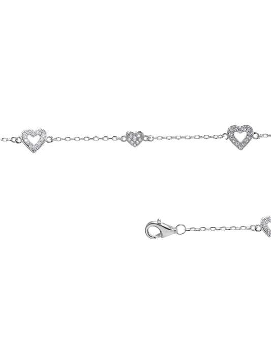 Pulsera plata 925 corazones en cadena