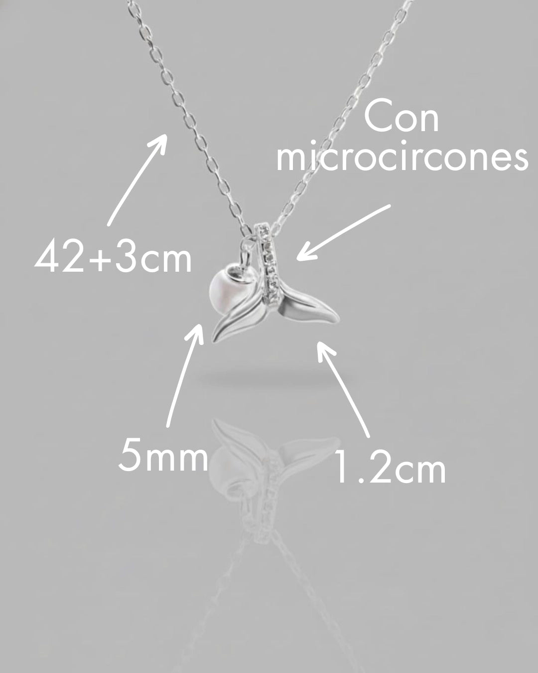 Collar plata 925 cola de ballena con micro circones y perla