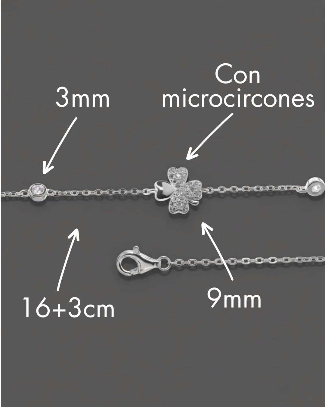 Pulsera plata 925 trébol y circones