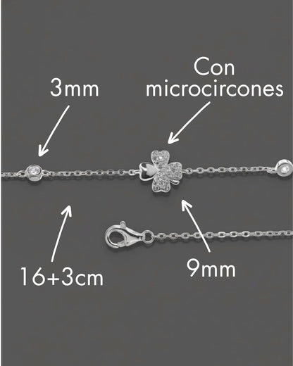Pulsera plata 925 trébol y circones