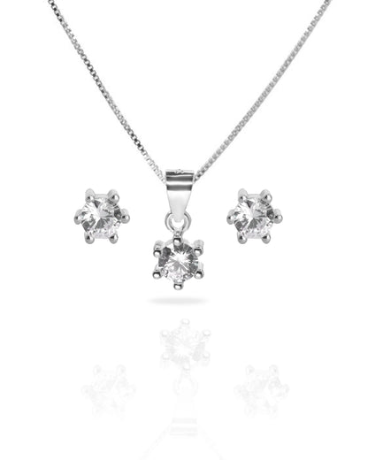 Conjunto plata 925 circón solitario brillante