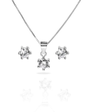 Conjunto plata 925 circón solitario brillante