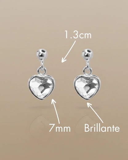 Aros plata 925 corazón colgante swarovski brillante