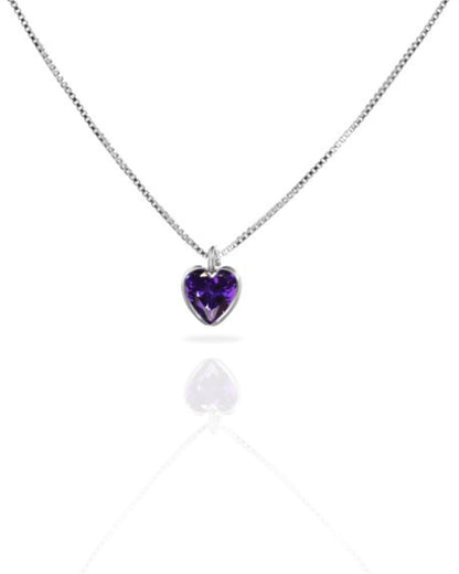 Collar plata 925 corazón punto luz morado