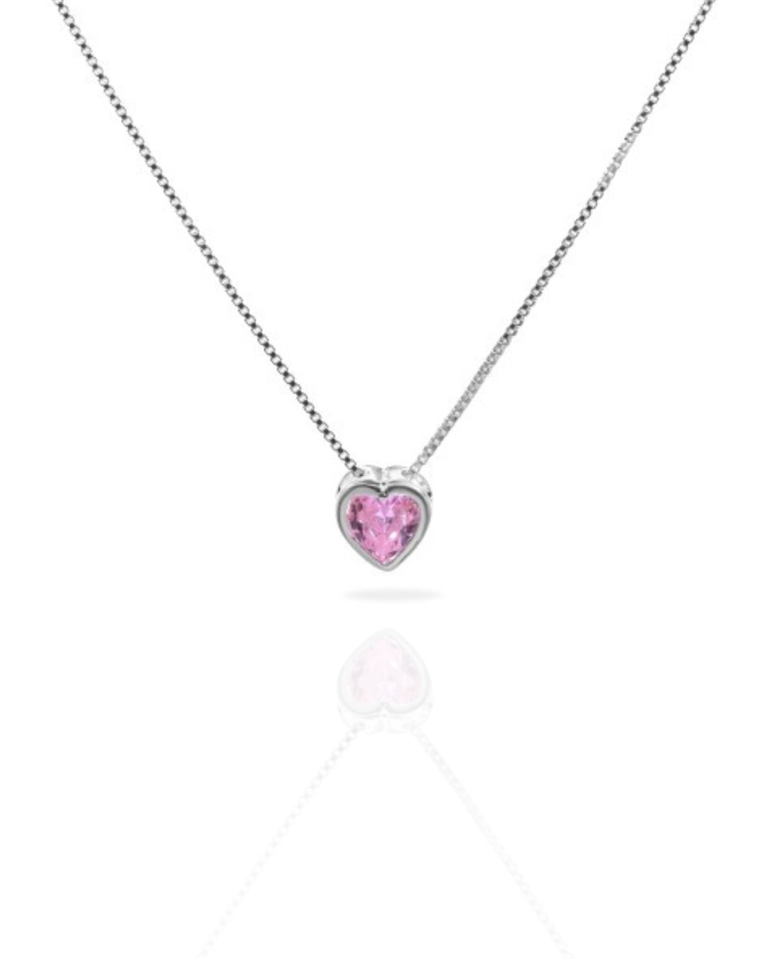 Collar plata 925 corazón punto luz rosa