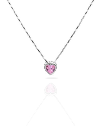 Collar plata 925 corazón punto luz rosa