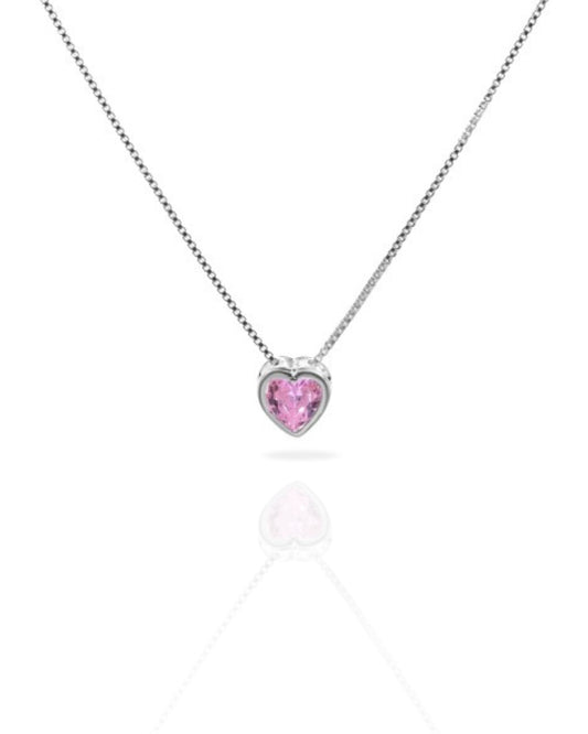 Collar plata 925 corazón punto luz rosa