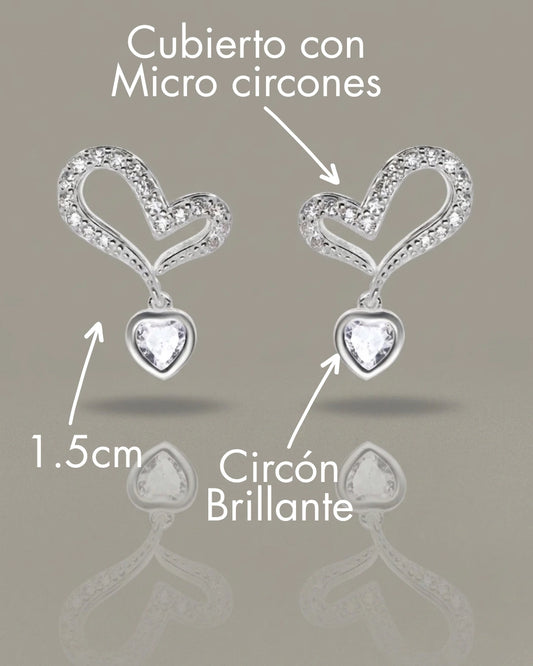 Aros plata 925 corazón dual de brillo