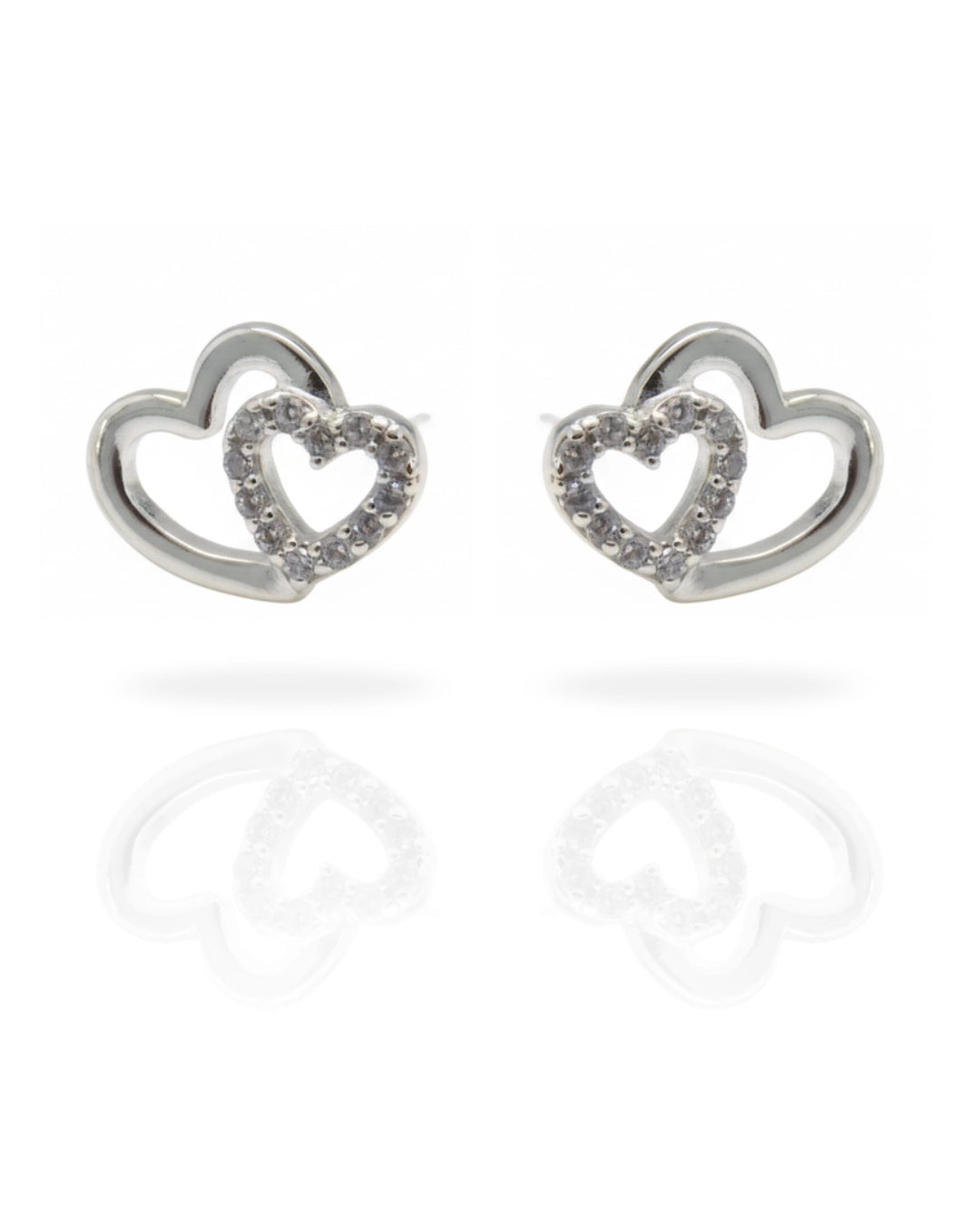Aros plata 925 doble corazón enlazado